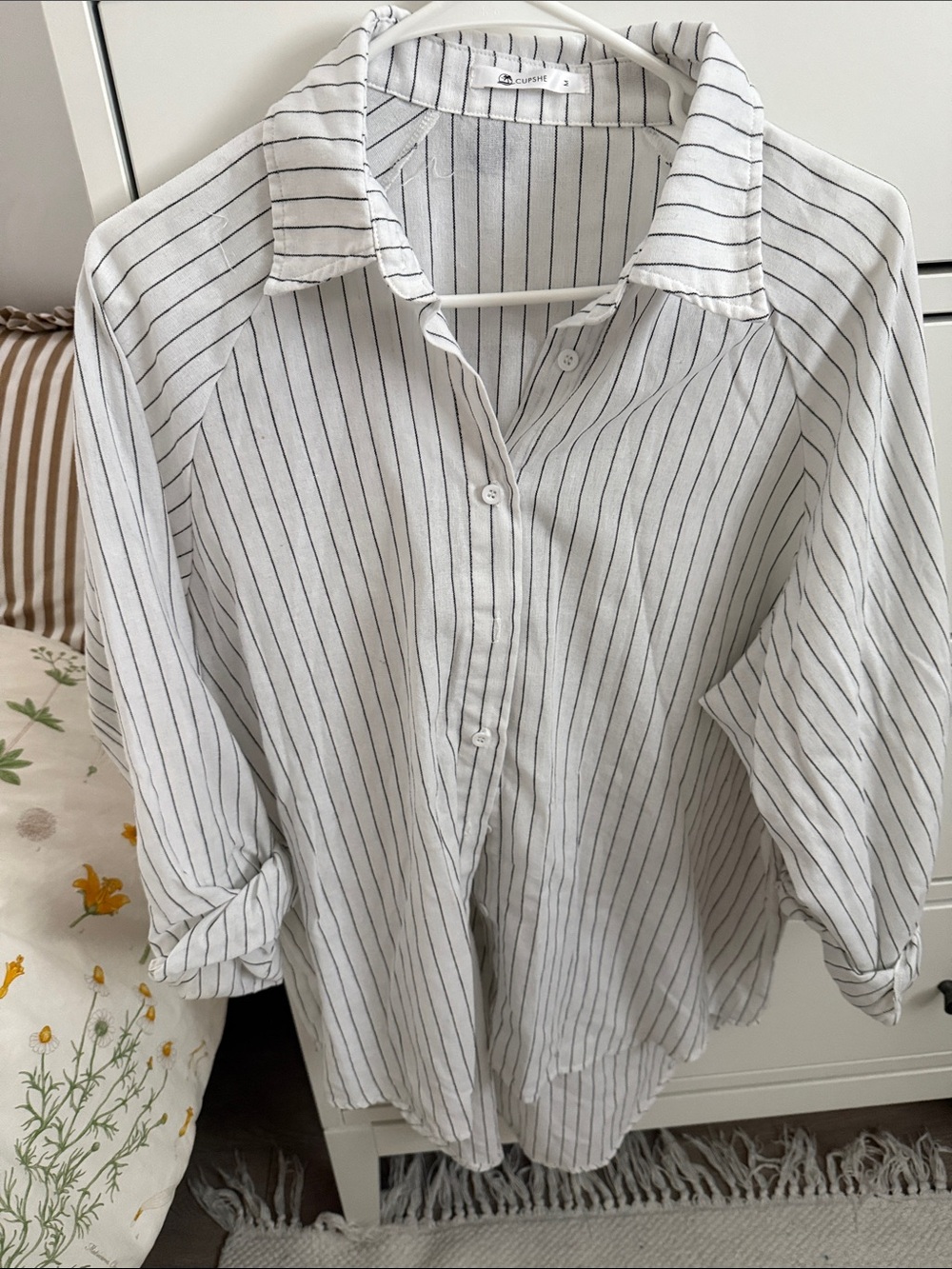 Cupshe White Button-Down Pinstripe Shirt